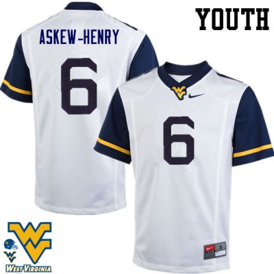 Youth West Virginia Mountaineers NCAA #6 Dravon Askew-Henry White Authentic Nike Stitched College Football Jersey QF15Q16EN